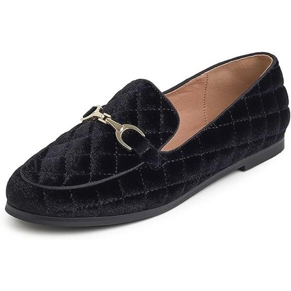 Womens Black Velvet Quilted Classic Preppy Horsebit Buckle Penny Loafer Size 10 - Picture 1 of 5